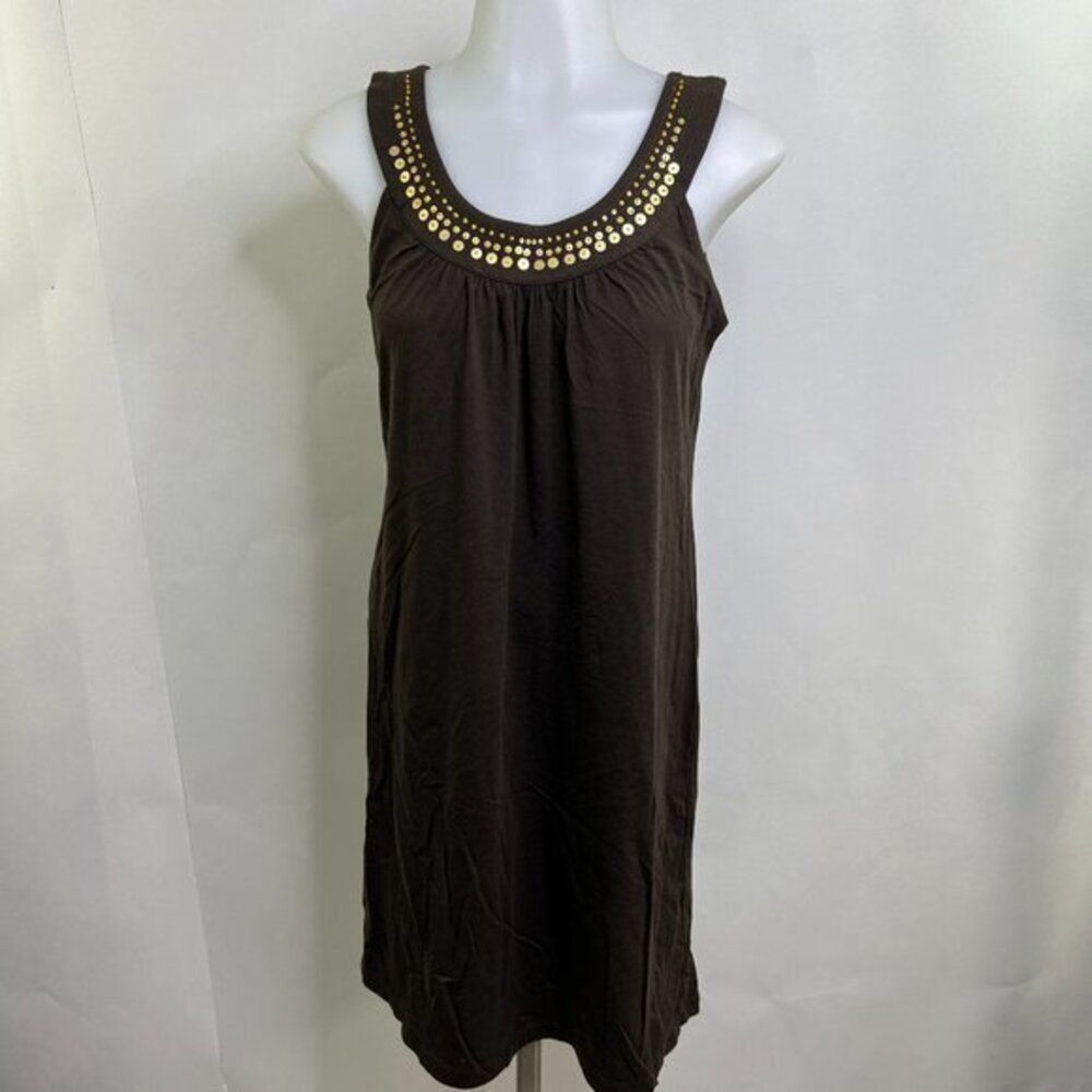 Loft Dress XS Brown Y2K 90s Flare Aline Gold Sequins Shift Vintage Retro  See me